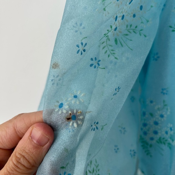 Vintage 70s Gunne Sax Style Blue Prairie Dress High Neck Lace Trim Cottagecore - Picture 6 of 15